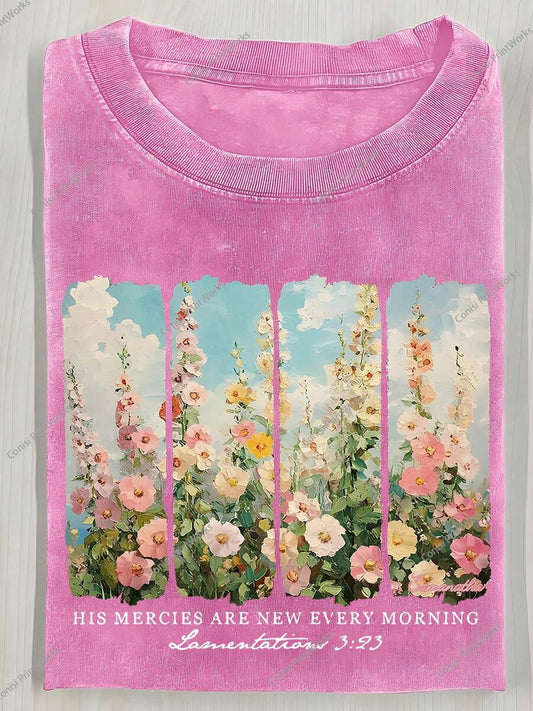 Lamentations Vintage Batik Floral T-Shirt | Heavyweight Washed Unisex Oversized Faith Inspirational Round Neck Short Sleeve Casual Summer Top