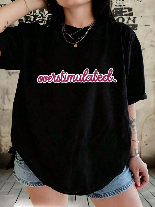 Retro Humorous Letter Print Washed T-Shirt | Women's Casual Graphic Summer Beach Tee 2026 New Collection