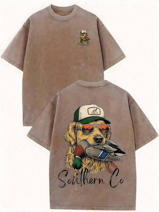 Cute Dog Wild Duck Vintage Street Graphic T-Shirt | Loose Comfortable Unisex Retro Fashion All-Season Everyday Casual Summer Top