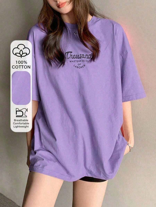 Thousand Masterpieces Of Laborer Letter Print Oversized T-Shirt |Cotton Women's Loose Comfortable Short Sleeve Casual Daily Wear Summer Top