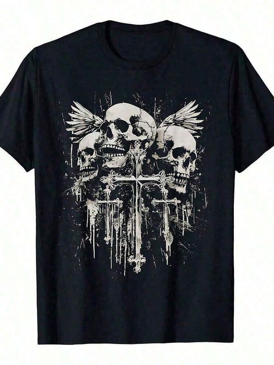 Skull Cross Y2K Goth Alt Grunge Gothic Emo Aesthetic T-Shirt | Casual Round Neck Short Sleeve Medium Stretch Comfortable All Season Tee