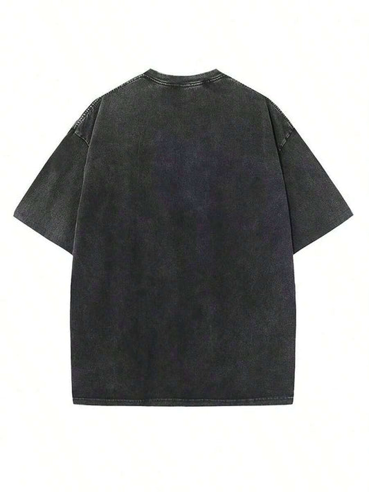 Creative Pattern Print Vintage Distressed Men's T-Shirt | Heavy Washed Round Neck Short Sleeve Soft Breathable Retro Street Fashion Summer Tee