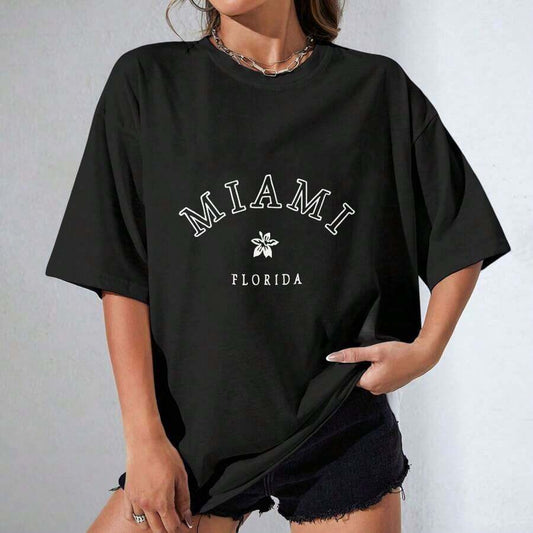 Miami Florida Graphic T-Shirt | Unisex 100% Cotton Oversized Loose Comfortable Round Neck Short Sleeve Casual Summer Top