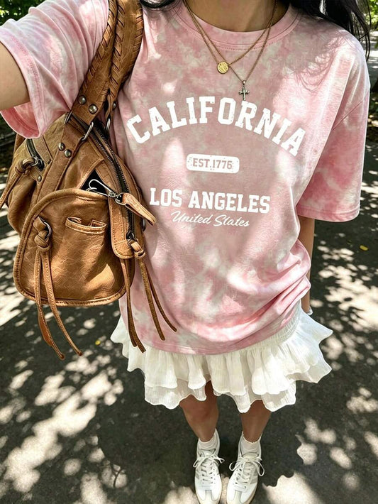 Sweet & Spicy Sakura Letter Print T-Shirt | Loose Aesthetic Casual Short Sleeve Summer Top