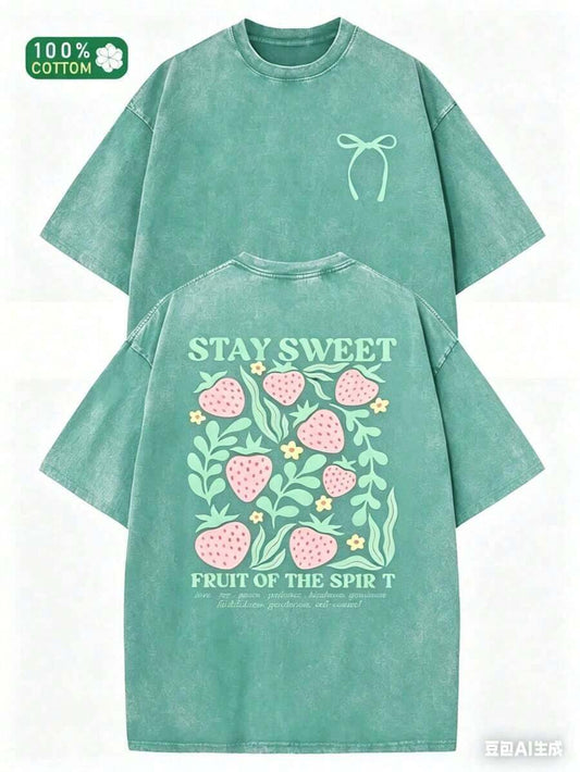 Pastel Pink Double-Sided Graphic Washed T-Shirt  Heavyweight Soft Cotton Unisex Loose Casual Machine Washable Summer Birthday Holiday Gift Tee