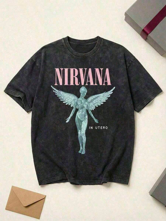 Anatomical Angel Acid Washed Grunge T-Shirt | 90s Alternative Unisex Oversized Cotton Couple Matching Boyfriend Style Short Sleeve Summer Fall Top