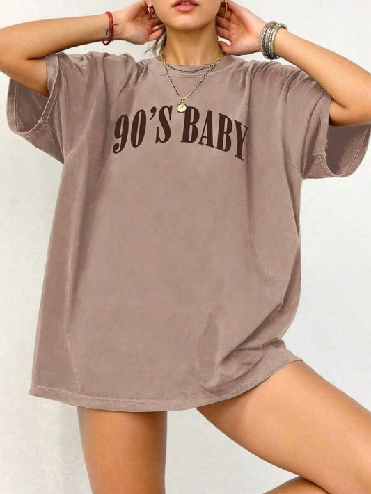 Plus Size Letter Print Round Neck Casual Loose T-Shirt | Women's Comfortable Short Sleeve Everyday Summer Top