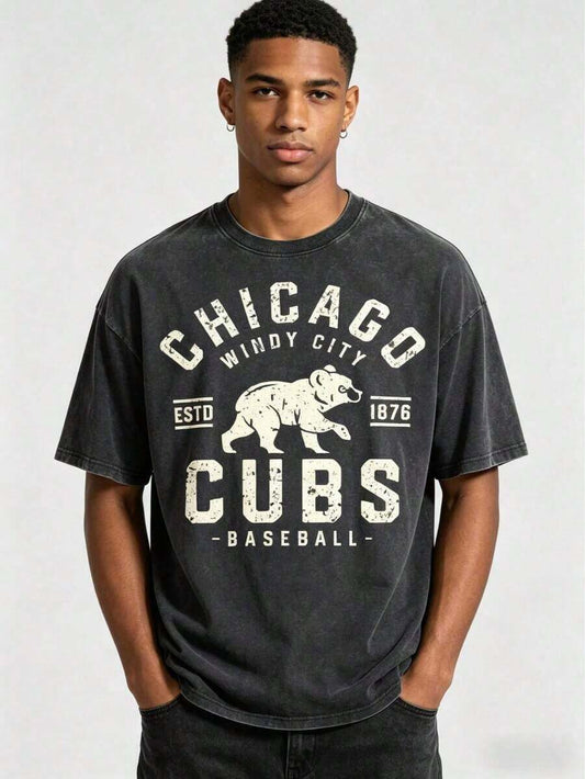 Vintage Windy City Baseball Graphic Tee | Retro Washed Loose Comfortable Casual Short Sleeve Summer Top