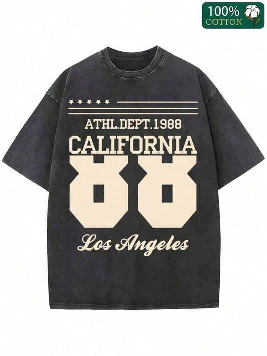 California Los Angeles Graphic Vintage Wash Oversized T-Shirt | Cotton Unisex Streetwear Loose Casual Multi-Scenario Daily Office Party Summer Tee