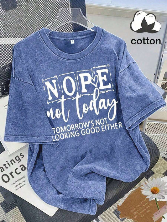 NOPE Rejection Letter Print Washed T-Shirt | Y2K Oversized Distressed 230 GSM Pure Cotton Women's Street Style Vintage Tee