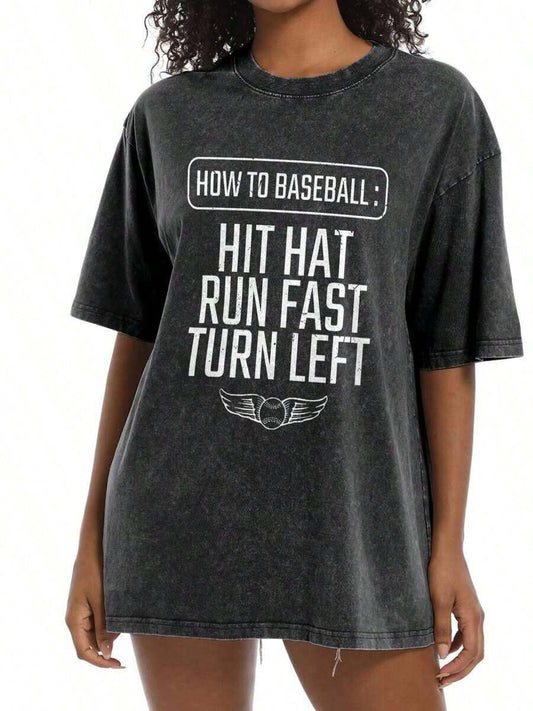 Baseball Minimal Retro Washed Oversized T-Shirt | Unisex Soft Casual Plain Short Sleeve Pullover Urban Street Daily Basic Top