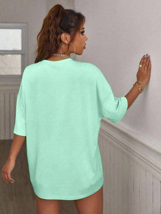 Letter Print Drop Shoulder Women's T-Shirt | Loose Comfortable Round Neck Short Sleeve Casual Graphic Summer Top