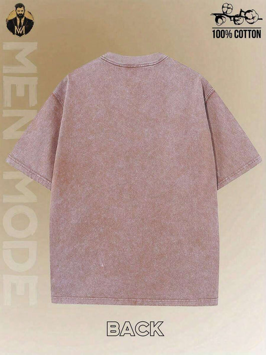 Pink Goose & Heart Pattern Print Vintage Washed T-Shirt | 230G Heavyweight  Cotton Men's Drop Shoulder Loose Street Style Urban Retro Casual Summer Tee