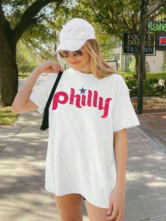 Vintage Baseball City Graphic Oversized T-Shirt | 100% Cotton Women's Round Neck Short Sleeve Relaxed Casual Easter Mother's Day Gift Summer Tee