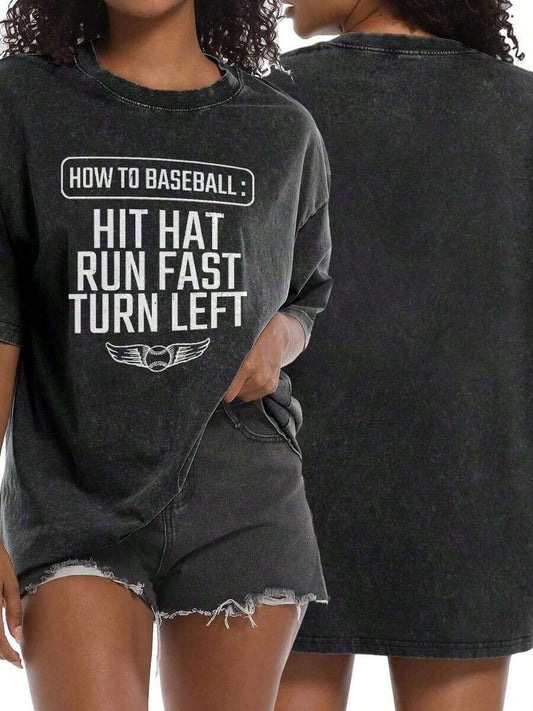 Baseball Minimal Retro Washed Oversized T-Shirt | Unisex Soft Casual Plain Short Sleeve Pullover Urban Street Daily Basic Top