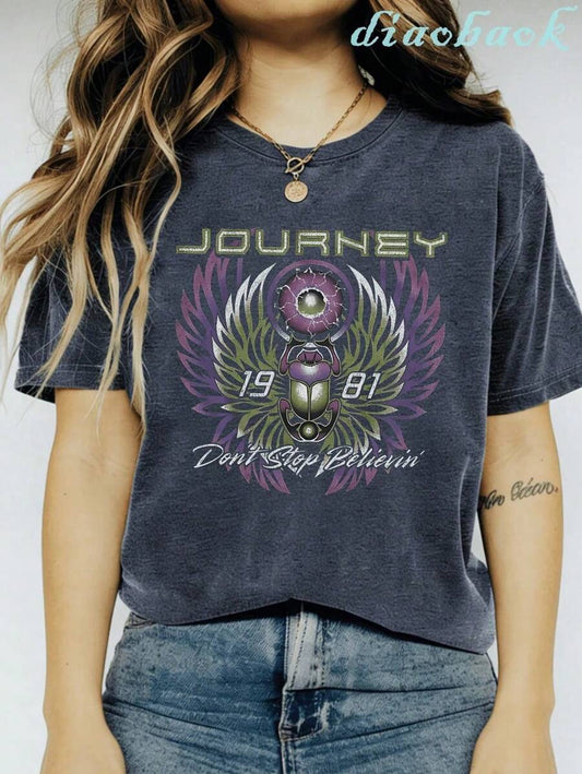 Don't Stop Believing 1981 Vintage Rock Graphic Women's T-Shirt | Oversized Loose Short Sleeve Spring Summer Casual Street Tee