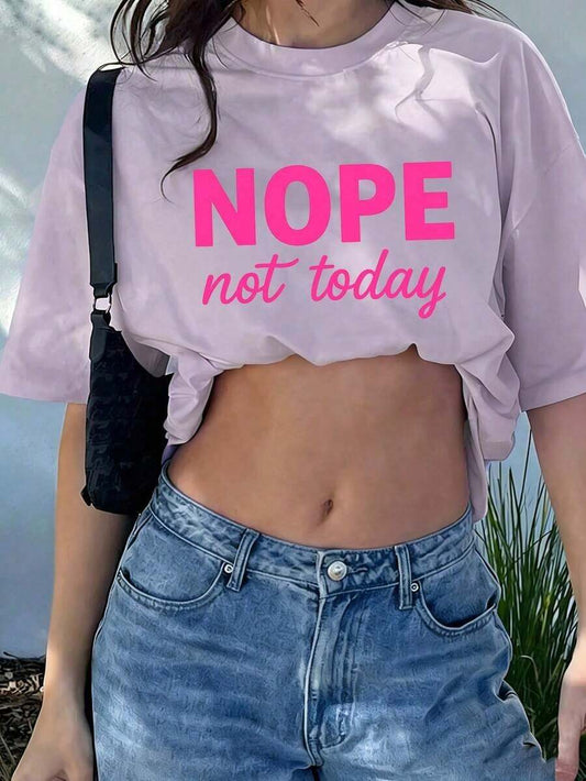 Fashion Slogan Print Women's T-Shirt | Casual Vacation Loose Fit Round Neck Short Sleeve Everyday Summer Top