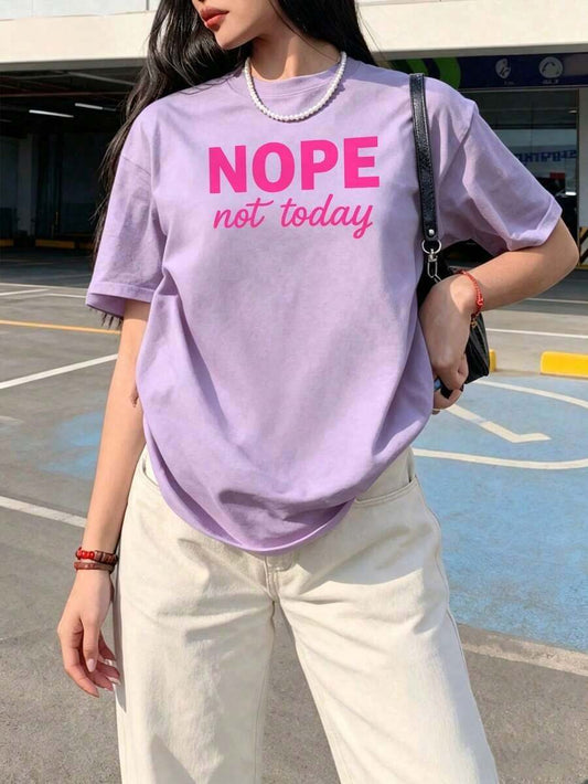 Fashion Slogan Print Women's T-Shirt | Casual Vacation Loose Fit Round Neck Short Sleeve Everyday Summer Top