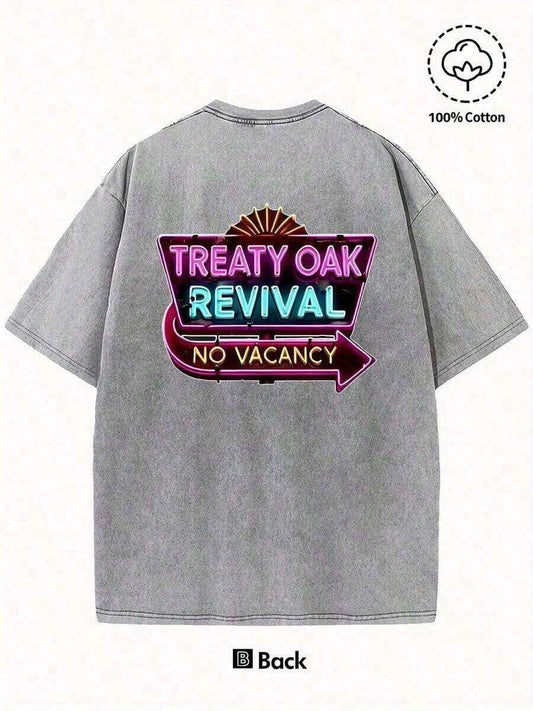 No Vacancy Revival Reversible Print Washed T-Shirt | 230G Unisex Retro Street Style Round Neck Short Sleeve White Cotton Casual Summer Tee 2026