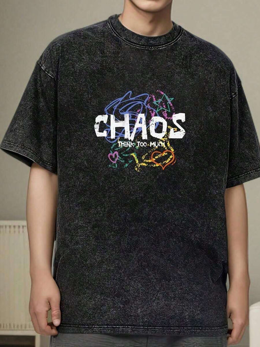 Chaos Acid Wash Drop Shoulder Oversized T-Shirt | Solid Cotton Unisex Vintage Streetwear Baggy Hip-Hop Loose Comfortable Casual Summer Tee