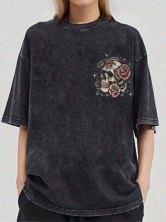 Vintage Washed Black Oversized Graphic Men's T-Shirt | Aesthetic Streetwear Unisex Loose Casual Summer Tee
