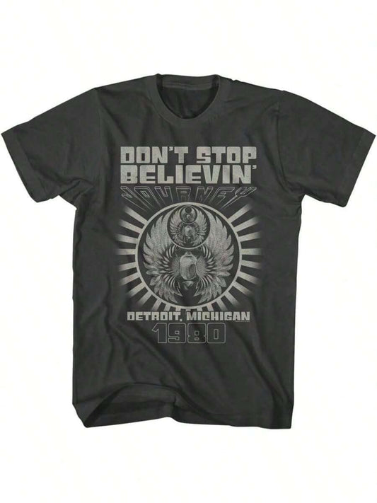 Don't Stop Believing 1981 Vintage Rock Detroit City Graphic T-Shirt | Music Retro Style Men's Loose Comfortable Casual Summer Tee