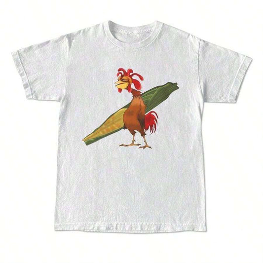 Beach Surf Chicken Graphic Unisex T-Shirt | Back Printed Cotton Casual Classic Loose Comfortable Summer Beach Tee | Gift For Her Him Friend