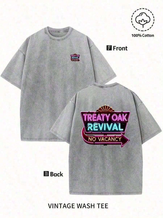 No Vacancy Revival Reversible Print Washed T-Shirt | 230G Unisex Retro Street Style Round Neck Short Sleeve White Cotton Casual Summer Tee 2026