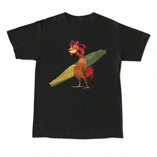 Beach Surf Chicken Graphic Unisex T-Shirt | Back Printed Cotton Casual Classic Loose Comfortable Summer Beach Tee | Gift For Her Him Friend