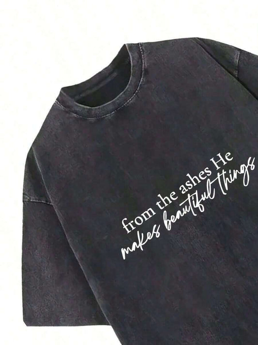 Vintage Graphic Print Women's Washed T-Shirt | 230G Thick  Cotton Street Retro Style Round Neck Short Sleeve High Quality Summer Top