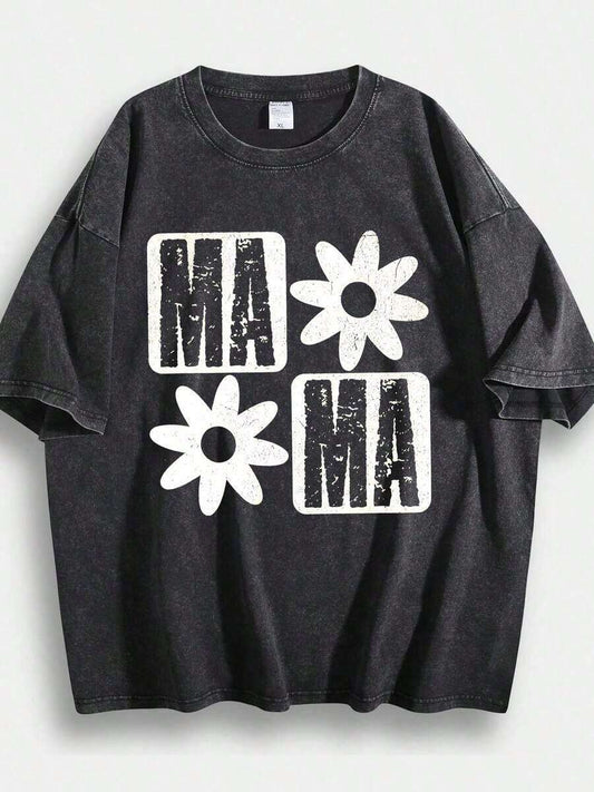 Tired Moms Club Graphic Print Washed T-Shirt | 230G Vintage Cotton Funny Casual Short Sleeve Round Neck Women's Mother's Day Summer Top
