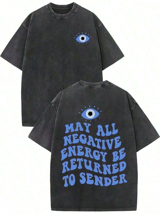 Evil Eye Energy Shield Return To Sender Washed T-Shirt | Y2K Mystic Street Style Unisex Casual Summer Tee | Not On My Frequency