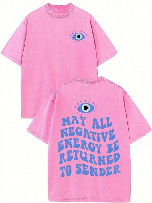 Evil Eye Energy Shield Return To Sender Washed T-Shirt | Y2K Mystic Street Style Unisex Casual Summer Tee | Not On My Frequency