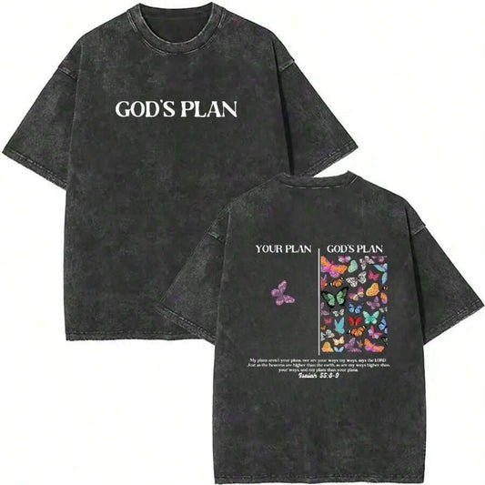 God's Plan Vintage Washed Unisex Christian T-Shirt | 90s Graphic Cotton Streetwear Loose Comfortable Casual Summer Faith Tee | Gift For Her Mom Women