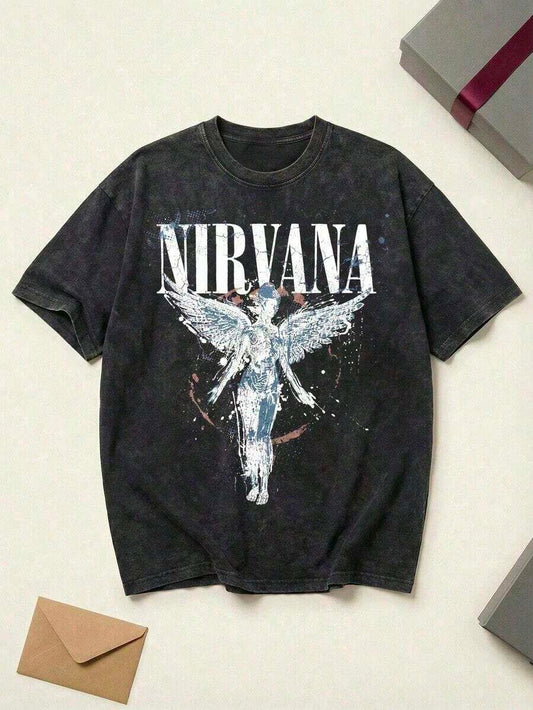 Splatter Grunge 90s Rock Graphic Washed T-Shirt | Unisex Oversized Couple Matching Boyfriend Style Distressed Round Neck Short Sleeve All-Season Top