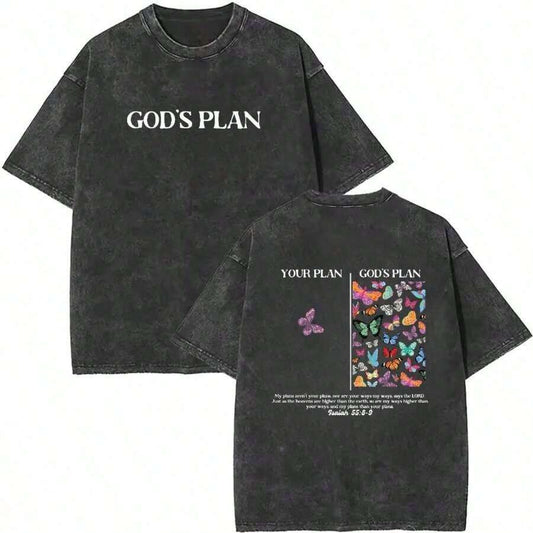 God's Plan Vintage Washed Unisex Christian T-Shirt | 90s Graphic Cotton Streetwear Loose Comfortable Casual Summer Faith Tee | Gift For Her Mom Women