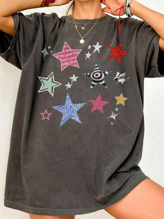 Stars Statement Oversized T-Shirt | Y2K Soft Grunge Celestial 90s Boho Whimsigoth Unisex Festival Street Style Summer Tee