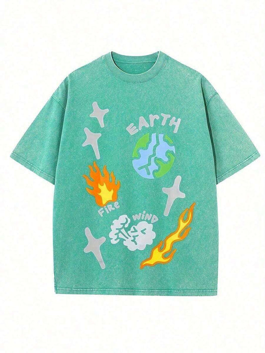 230G Oversized Acid Wash Drop Shoulder T-Shirt | Heavyweight Cotton Unisex Vintage Streetwear Baggy Hip-Hop Loose Comfortable Casual Summer Tee