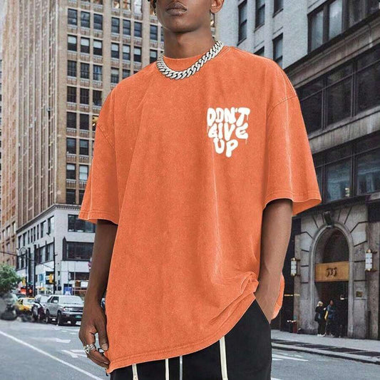 Positive Letter Print Acid Wash Oversized Men's T-Shirt | Vintage Graphic Streetwear Cotton Loose Comfortable Casual Summer Tee