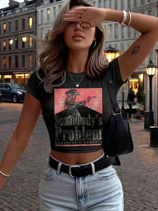 Someone's Problem Rodeo T-Shirt | Y2K Slim Fit Women's Crew Neck Short Sleeve Cowgirl Top Summer Tee