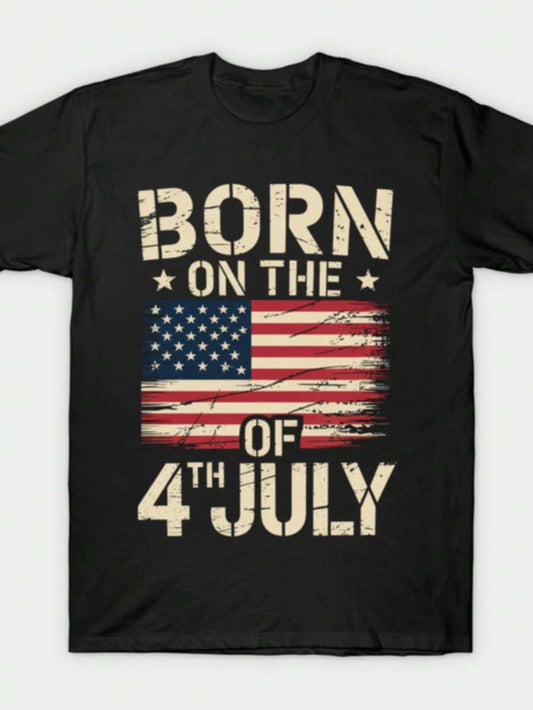 Born On The 4th Of July Vintage Distressed USA Flag T-Shirt | Independence Day Patriotic Birthday Unisex Retro Crew Neck Casual Summer Top