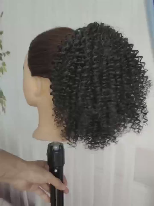 ✨ Women’s 14" Curly Ponytail Extension – Natural Brown Afro Kinky Curly Drawstring Hairpiece
