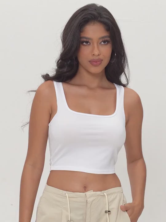 Firerie Women's Sleeveless Strappy Tank – Square Neck Double-Layer Crop Top for Workout, Fitness & Casual Wear