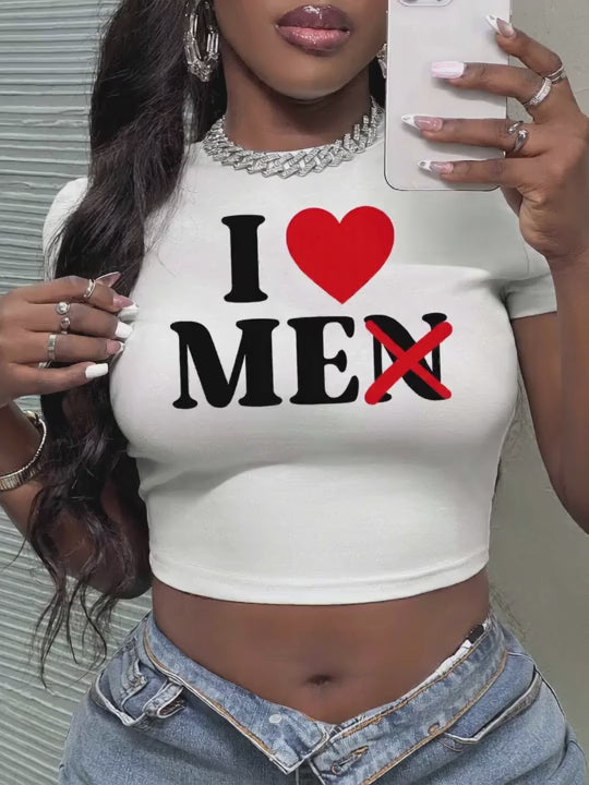 Slaydiva Casual Minimalist Women's Crop Top Tee/Y2k/Night Club/Sexy/Suitable For Summer/Back To School/Going Out/Valentine's Day/I Love Me(Men) Text Graphic