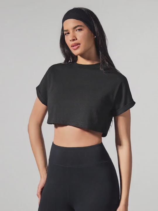 Plain Knitted Cropped T-Shirt | Women's Quick-Dry 100% Cotton Loose Round Neck Short Sleeve Casual Comfortable Summer Top