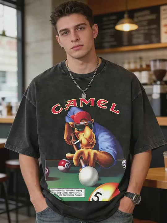 Vintage Desert Camel Graphic T-Shirt | Soft Cotton Breathable Loose Relaxed Fit Men's Daily Wear Vacation Top