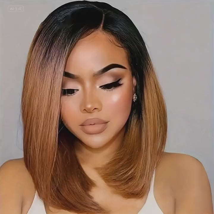 12inch Women's Shoulder-Length Gradient Brown Bob Wig